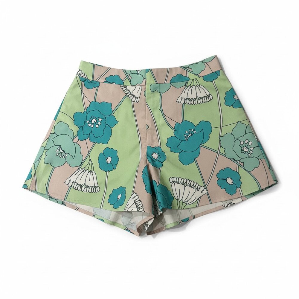 NWOT VICI Floral Shorts – Size Medium – Green & Teal Retro Print
